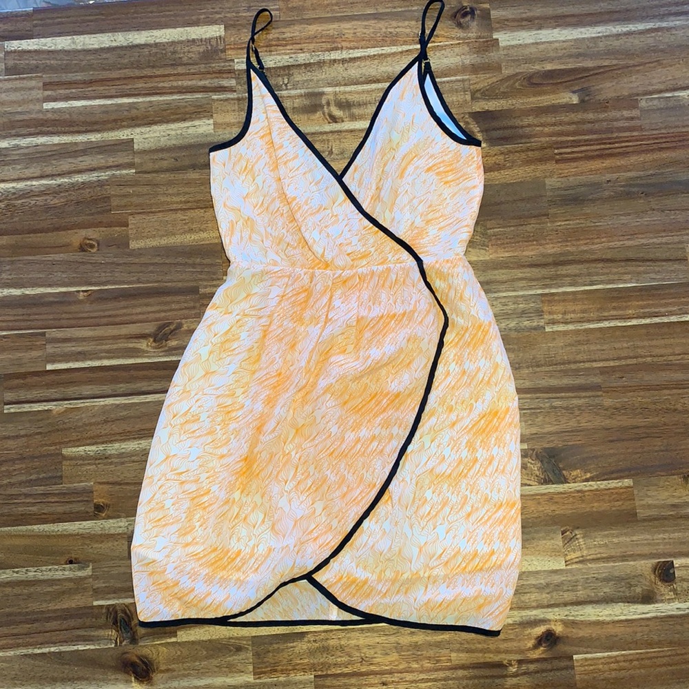 Black, Cream, and Orange Patterned Dress size XS